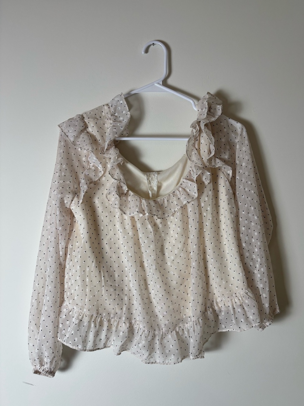 Sadie & Sage Cream Polka Dot Ruffle Blouse